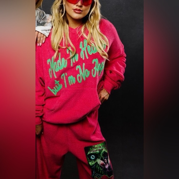 Boys Lie Tops - Boys Lie Hot Pink Sweatshirt with Green Script Graphic